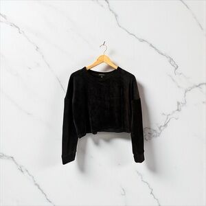 Beyond Yoga Black Velour Cropped Pullover Sweatshirt M